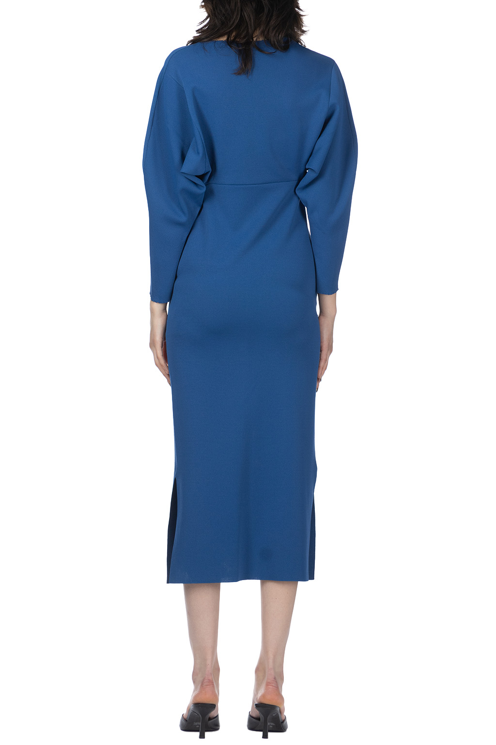 Mame Kurogouchi | Milano Ribbed Deep V-Neck Dress - Blue | Women | Blue  Button Shop